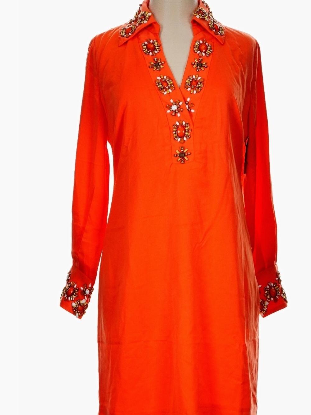Boston Proper Bright Orange Jeweled V-Neck Tunic